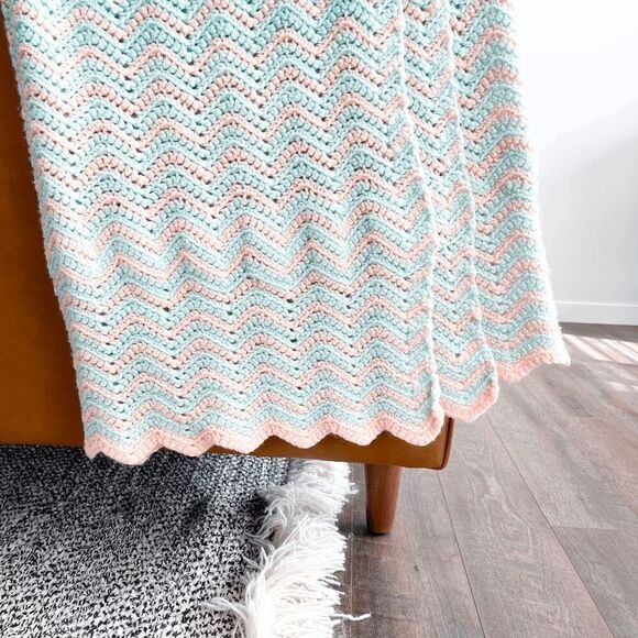 Granny Blanket Throw Crochet Knit Striped Pastel Bue/Green Peach Size 46.5x79 - Picture 4 of 11